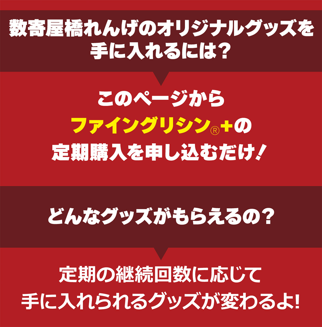 数寄屋橋れんげのオリジナルグッズを手に入れるには？このページからファイングリシン®️+の定期購入を申し込むだけ！どんなグッズがもらえるの？