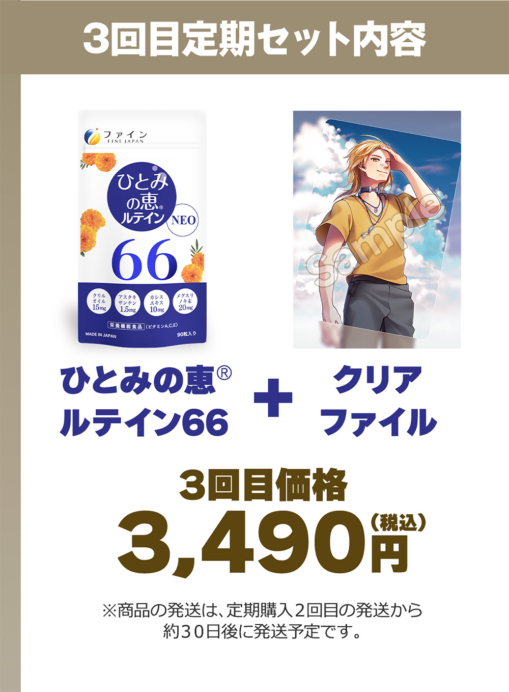 『3回目定期セット内容』ファインのひとみの恵®ルテイン66+クリアファイル