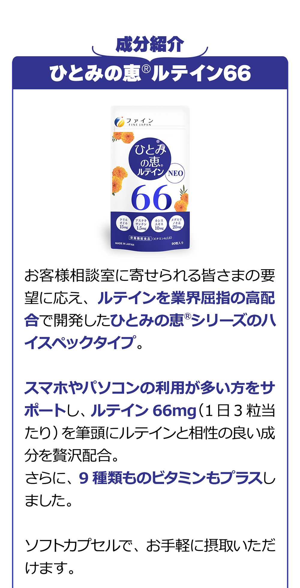 ひとみの恵ルテイン66成分紹介